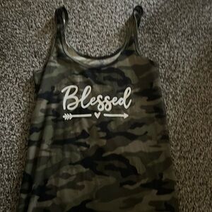 Army printed tank top with the words blessed on it
